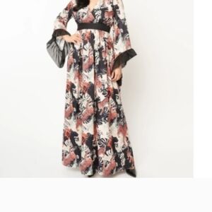 Unique Vintage Black and Red Patterned Maxi Dress